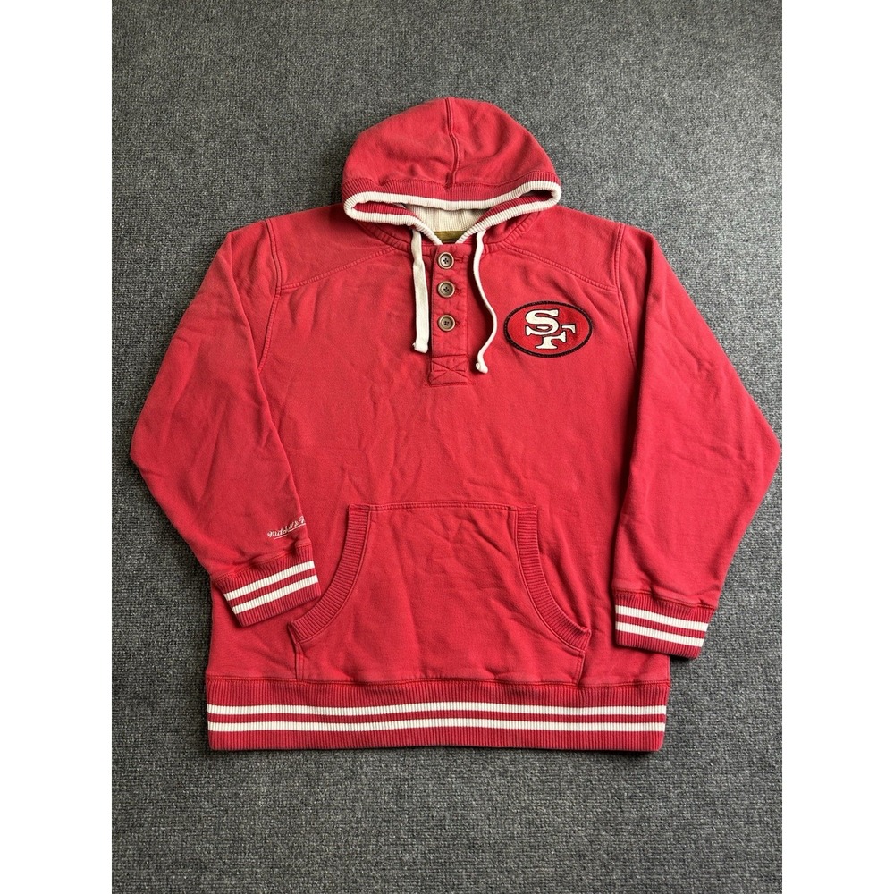 Mens Mitchell & Ness San Francisco 49ers NFL Throwbacks Hoodie Red, Size 2XL